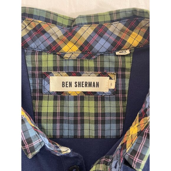 Ben Sherman Men's Short Sleeve Polo Shirt Plaid Collar Navy Blue - Picture 3 of 10